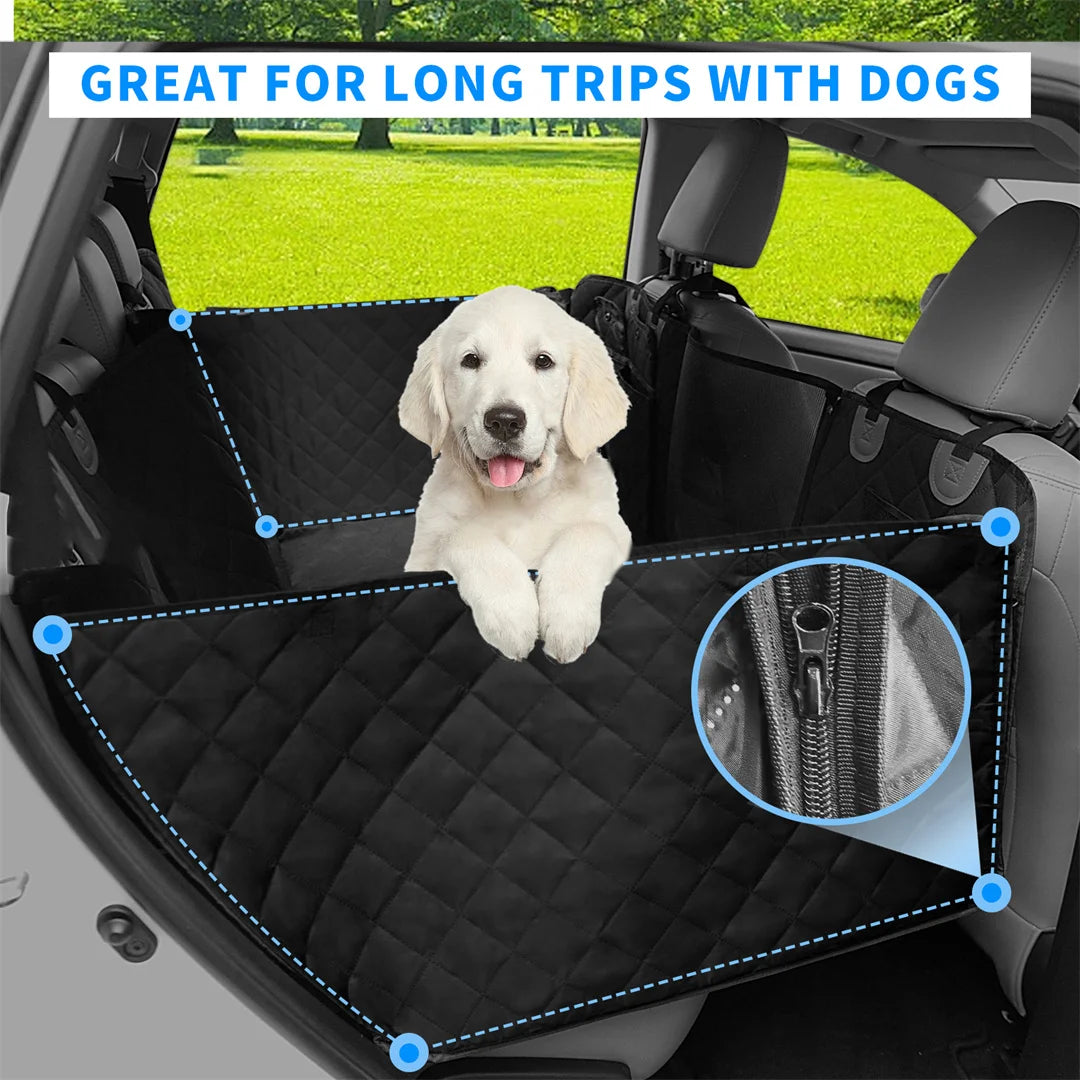 Quilted back-seat extender with side flaps and mesh window