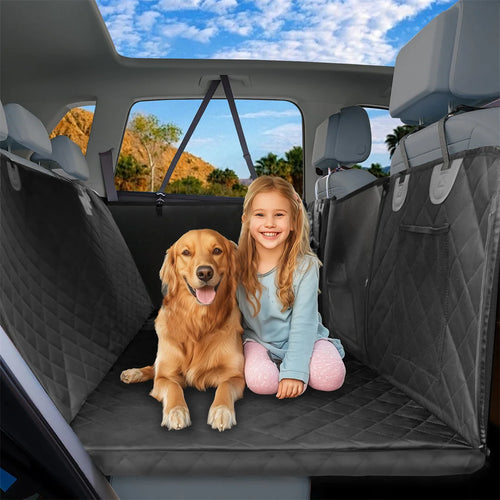 Black hard-base dog back-seat extender fitted across a rear bench