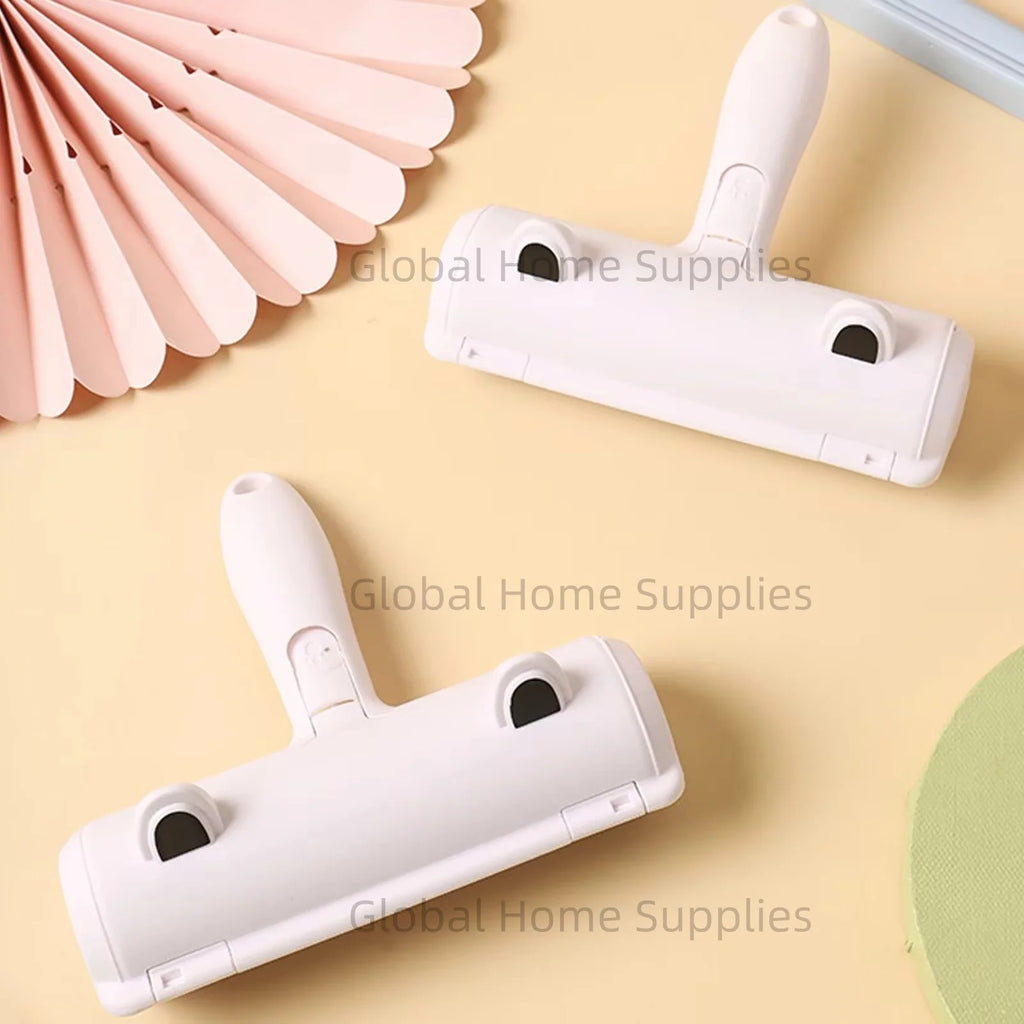 Reusable self-cleaning pet hair roller, front and back
